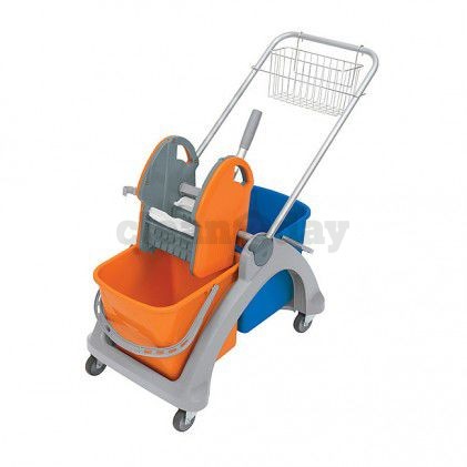 Mopwagen 2 x 25 ltr. Oranje met rekje