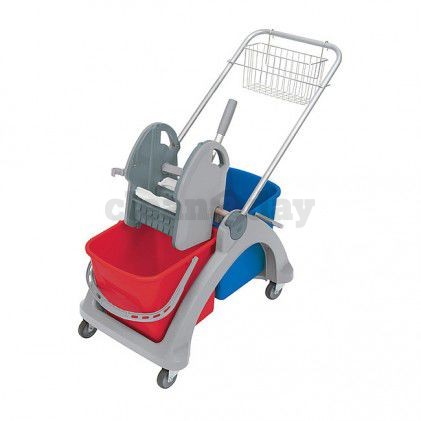 Mopwagen 2 x 25 ltr. Rood met rek